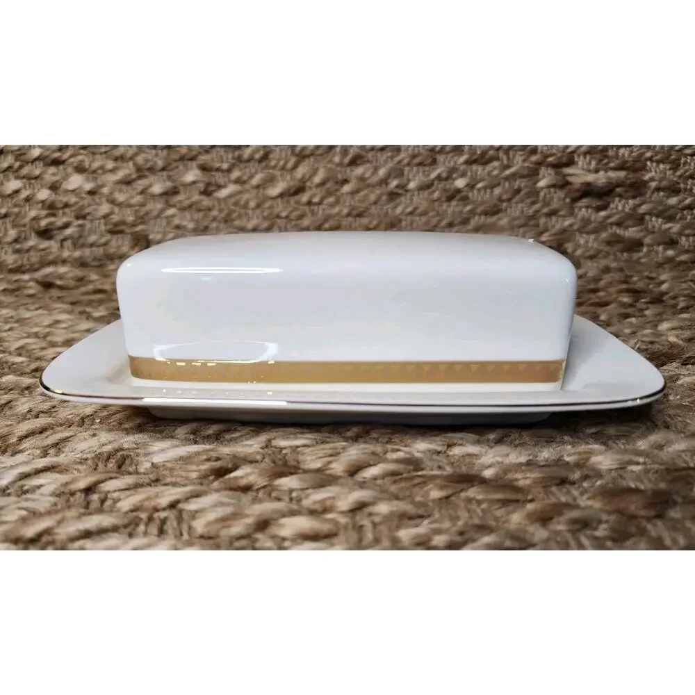 Vintage Nikko Ivory Fine China Butter Dish Beautiful Gold Inlay